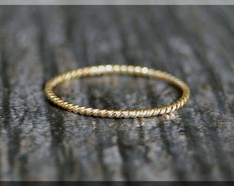 MTO Ultra Thin 14k Gold Filled Stacking Ring, Twisted 14k gold filled ring, delicate gold filled ring, Dainty stacking ring, gold ring