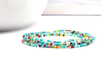 Multi Color Seed Bead Wrap Bracelet, Anklet, Necklace
