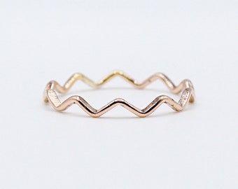 Ultra Thin Rose Gold Wavy Ring 14k Rose Gold Filled Chevron Stacking Ring Delicate Rose Gold Ring Dainty Stacking Ring