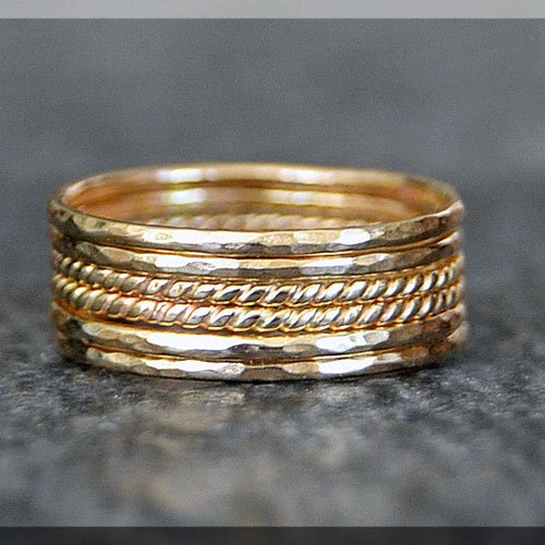 Ultra Thin Gold Filled Stacking Rings Set of 5 14K Gold Fill Etsy