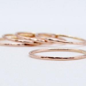 Rose Gold Hammered Stacking Ring Set of 5 Ultra Thin 14k Rose Gold Filled Rings Delicate rings Dainty Stacking Rings Thin Gold Rings image 2