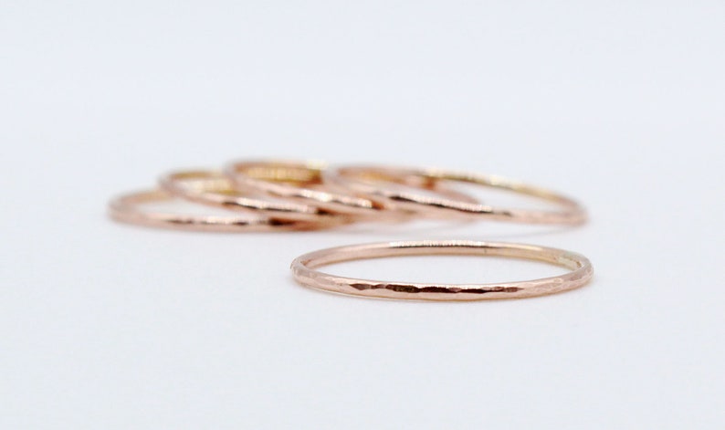 Rose Gold Hammered Stacking Ring Set of 5 Ultra Thin 14k Rose Gold Filled Rings Delicate rings Dainty Stacking Rings Thin Gold Rings image 2