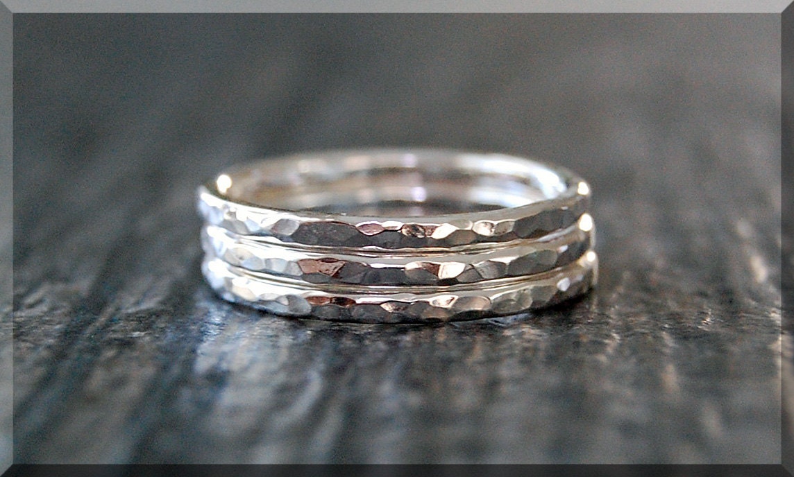Set of 3 Sterling Silver hammered stacking rings Simple | Etsy