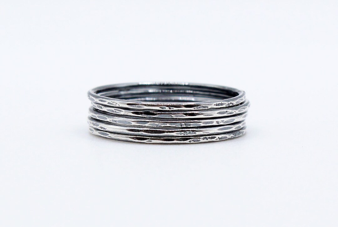 Sterling Silver Stacking Rings Set of 5 Dainty Sterling Rings Hammered ...