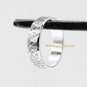 Handmade Sterling Silver Hammered Ring - 5mm Wide, Men&#39;s Wedding Band, Thumb Ring, Rustic Textured Silver Band