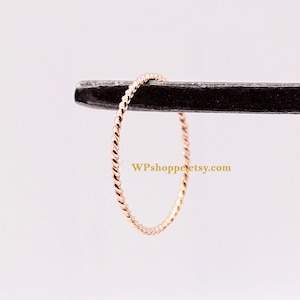 Ultra thin rose gold stacking ring. Twisted 14k rose gold filled ring. Delicate twist layering band. Dainty ring.