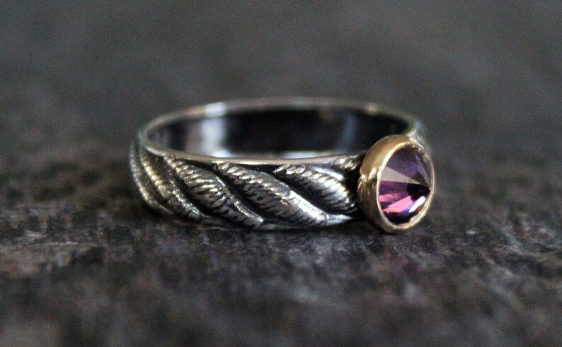 Inverted Setting Layering Mothers Ring Sterling Silver Birthstone Ring 14k Gold Bezel Setting Choose Your Birthstone Stacking Ring