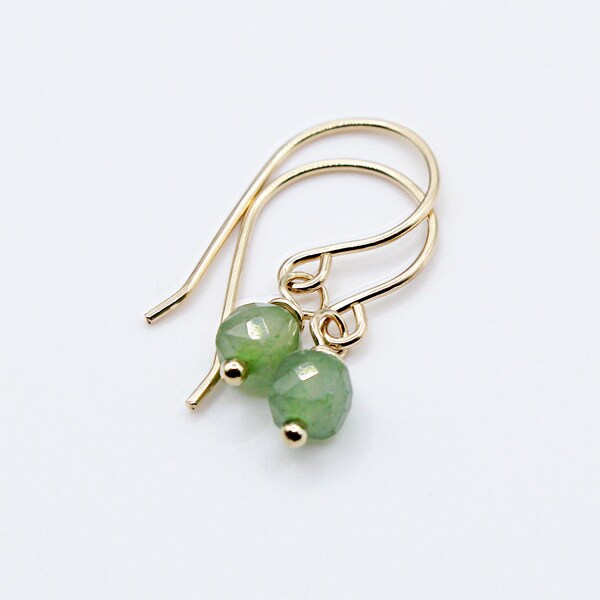 Tiny Jade Earrings Hand Forged Gold Filled Shepherds Hook Ear Wires Green Jade Dangle Earrings Minimalist Gemstone Earrings