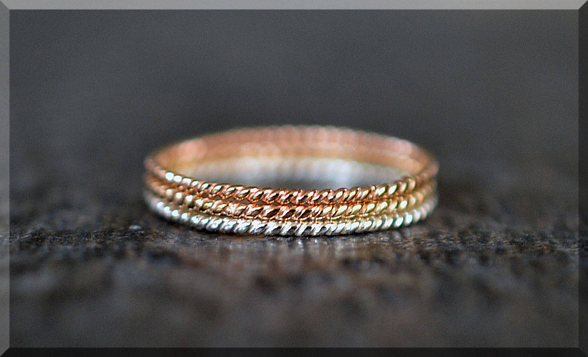 MTO Ultra Thin Tri Color Twist Ring Stack Set of 3 Rings | Etsy