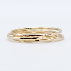 Dainty Set of 3 Gold Rings Ultra Thin 14k Gold Filled Hammered Rings Dainty Stacking Ring Set Thin Gold Rings