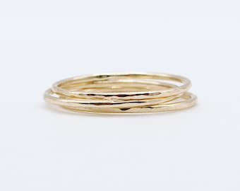 Dainty Set of 3 Gold Rings Ultra Thin 14k Gold Filled Hammered Rings Dainty Stacking Ring Set Thin Gold Rings