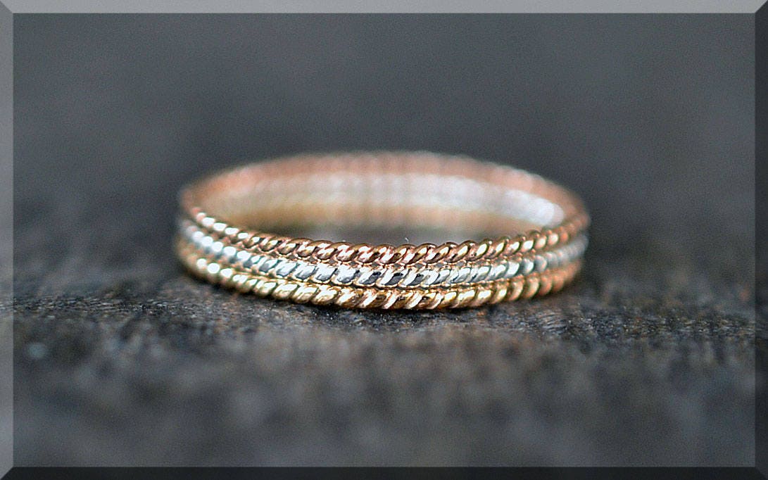 MTO Ultra Thin Tri Color Twist Ring Stack Set of 3 Rings | Etsy