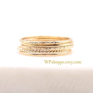 Boho gold layering rings. Set of 5 textured bands to mix and match. Holiday gifting idea.
