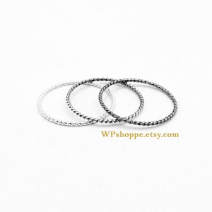 Thin rope stacking ring. 925 silver twist band. 1mm thick ring for layering.