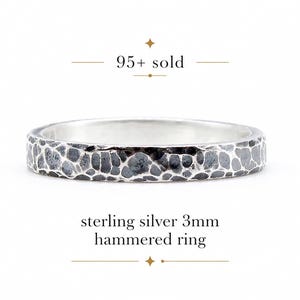 Sterling Silver Hammered Ring Thick Silver Stacking Ring 3mm Silver Wedding Ring Mens Silver Wedding Band Minimalist Ring