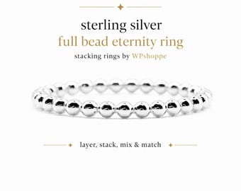 Sterling Silver Full Bead Eternity Ring | Dainty Stacking Ring | Beaded Band | Thumb Ring | Layering Ring | Minimalist Silver Jewelry