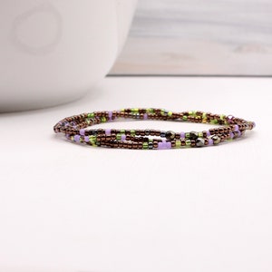 Hidden Gems 3x wrap beaded bracelet. Glass seed bead multi wrap can be worn as anklet or necklace, strung on stretch wire.