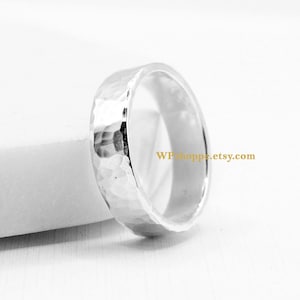 Wide sterling silver hammered ring. Masculine textured wedding band. Minimalist handmade ring.