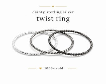 Dainty Sterling Silver Twist Ring, Ultra Thin Stacking Ring, 1mm Rope Band, Midi Ring, Minimalist Silver Ring