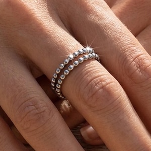 Sterling Silver Beaded Ring 1.5mm, Dainty Stacking Ring, Minimalist Silver Band, Oxidized Black or Brushed Finish Ring