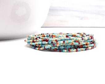 Beaded Wrap Bracelet Anklet Necklace: Beachy Glass Seed Beads (90")