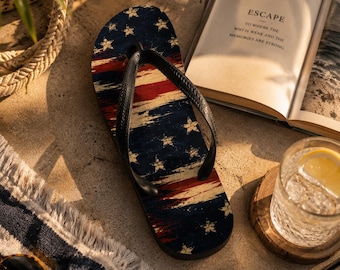 Patriotic Flip-Flops | Americana Summer Sandals | 4th of July Footwear | Red, White & Blue Shoes | Torn Flag | American Heritage Collection