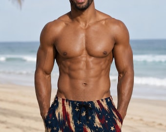 Herren Boardshorts | Badeanzug | Vintage Vaterländisches Muster | 4.Juli