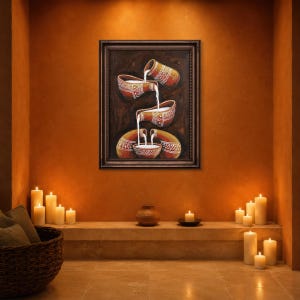Stampa artistica di brocche in terracotta, poster di ceramica dai toni della terra, pittura liquida a cascata, decorazioni con vasi di argilla tribali, arte murale rustica, stampa fisica