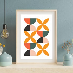 Orange Petal Wall Art Printable, Retro Half Circle Pattern, Colorful Office Decor
