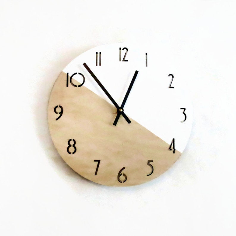 Modern Wall Clock Laser Cut Wood Home Decor Living Room Image 0