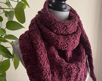 Badlands Wine Burgundy Handmade Crochet Triangle Shawlette Soft Ready To Ship