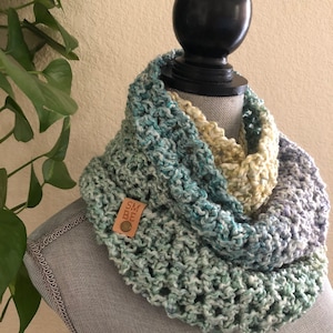 Beach Umbrella Multicolored Infinity Eternity Cowl Neck Warmer Hand Crocheted Scarf Ready To Ship