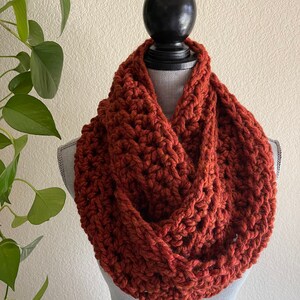 Spice Infinity Eternity Cowl Neck Warmer Wool Blend Hand Crocheted Scarf Ready To Ship
