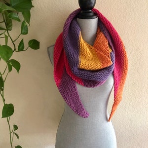 Funfetti Asymmetrical Handmade Knit Shawl Shawlette Scarf Multi Color Ready To Ship