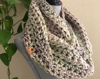 Fern Multicolor Infinity Eternity Cowl Neck Warmer Wool Blend Hand Crocheted Scarf Ready To Ship