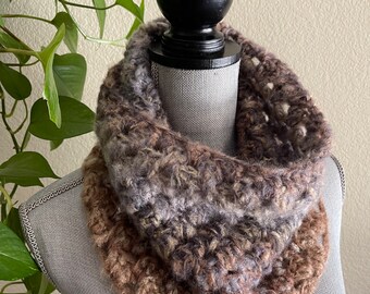 Oh My Onyx #1 Granny Square Crochet Cowl Infinity Eternity Neckwarmer Circle Scarf Handmade Gift Ready To Ship