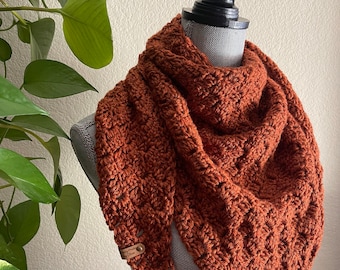 Yosemite Rusty Orange Handmade Crochet Triangle Shawlette Soft Ready To Ship