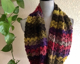 Rain Forest Super Soft Cranberry Purple Mauve Multicolor Infinity Eternity Cowl Neck Warmer Hand Crocheted Scarf Ready To Ship