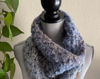 Blue Onyx #2 Granny Square Crochet Cowl Infinity Eternity Neckwarmer Circle Scarf Handmade Gift Ready To Ship