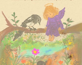 Affirmatie print kinderen + verhaalkaart, kinderkamer engel kunst aan de muur, je schittert op je eigen manier, aquarel decor meisjeskamer, digitale download
