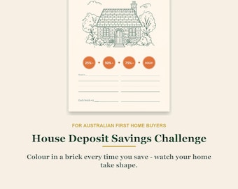 Plan de ahorro para la entrada de una vivienda en Australia / Reto de ahorro para compradores de primera vivienda (imprimible) / Tabla de objetivos del plan de depósito del 5% (PDF)