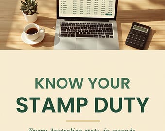Calculadora de Impuestos de Timbre en Australia / Todos los Estados y Territorios / Impuesto de Transferencia + Recargo por Extranjería / Excel para Compradores de Primera Vivienda