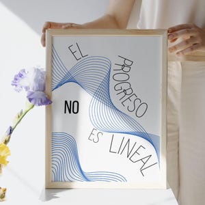 Minimalist spanish quote print – Poster therapist office - El Progreso No Es Lineal (Digital Download)