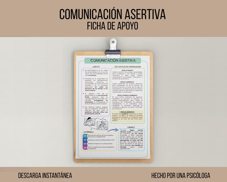 Assertive Communication Support Sheet – Psychoeducation Tool (Spanish PDF Download) image 1