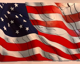 Layered Wood American Flag Wall Art – Contour Relief Contour Series I