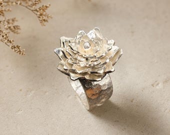 Wide Band Handmade Sterling Silver Rosette Ring