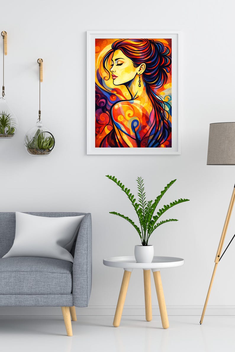 Colorful Abstract Woman Printable Wall Art, Modern Feminine Portrait ...
