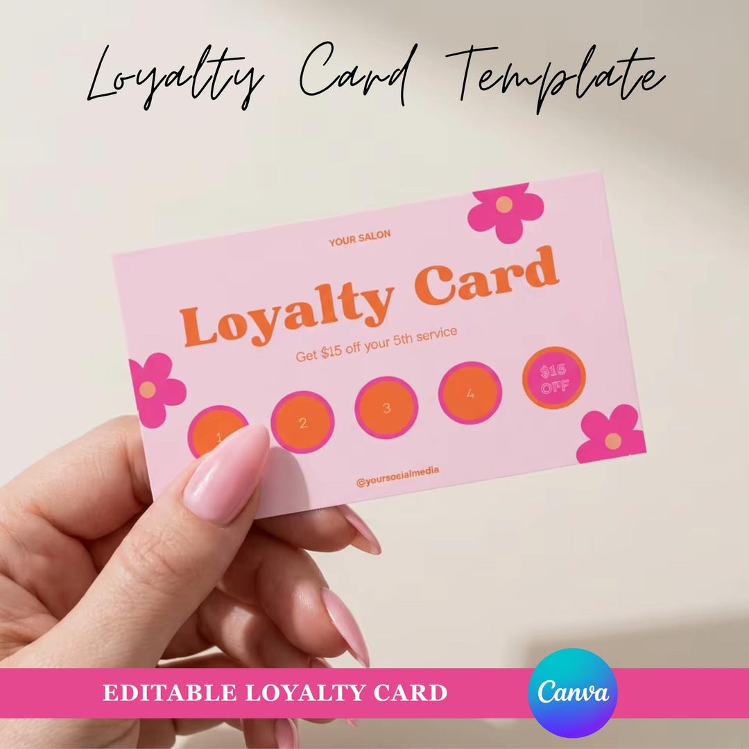 Pink Retro Loyalty Card Template | VIP Beauty Cards | Customer Reward ...