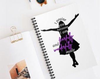 Fearfully and Wonderfully Made Spiral Notebook - Christian Wirebound Journal - Psalm 139:14 Bible Verse Notepad - Church Note Taking Book