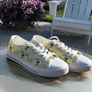 He Walks With Me Christian Shoes - Aesthetic Minimalist Faith Canvas Sneakers - Custom Low Top Spiritual Footwear - Cute Religious Gift Her